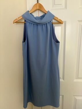 Sail to Sable Dusty Blue Sleeveless Midi Dress with Draped Collar